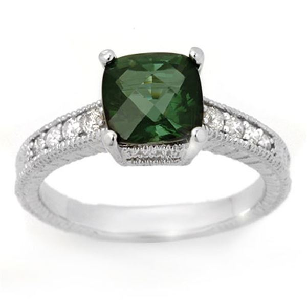 2.25 ctw Green Tourmaline & Diamond Ring 14k White Gold - REF-50G3W