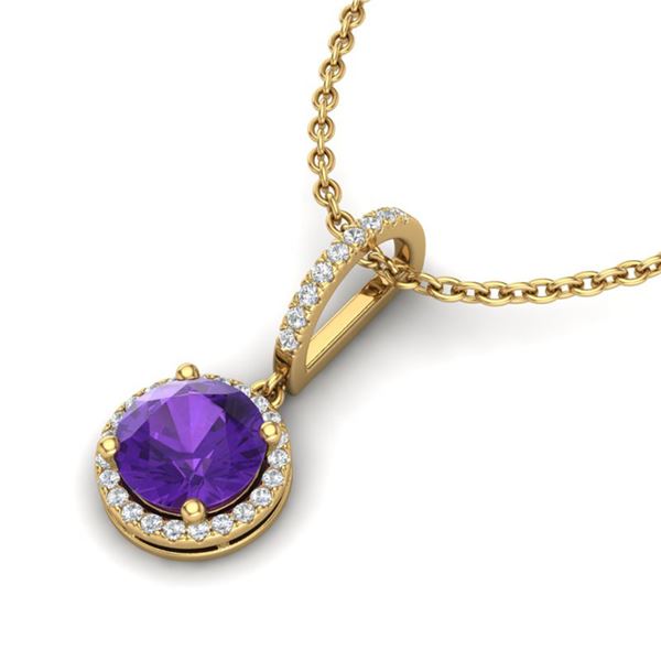 2 ctw Amethyst & Micro Pave VS/SI Diamond Necklace 18k Yellow Gold - REF-42R4K