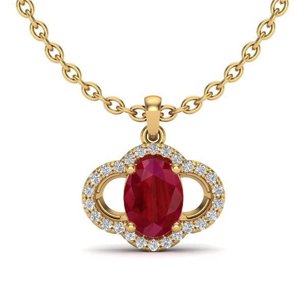 2 ctw Ruby & Micro Pave VS/SI Diamond Certified Necklace 10k Yellow Gold - REF-31M4G