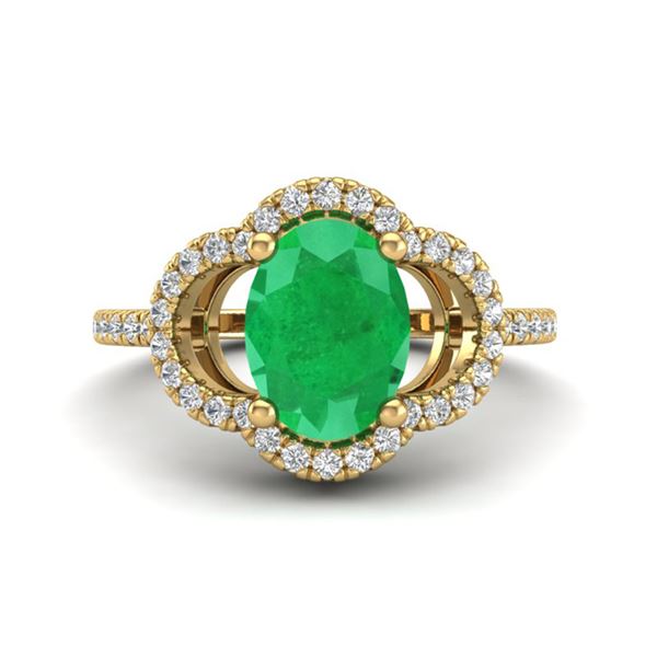 2 ctw Emerald & Micro Pave VS/SI Diamond Certified Ring 10k Yellow Gold - REF-34K3Y