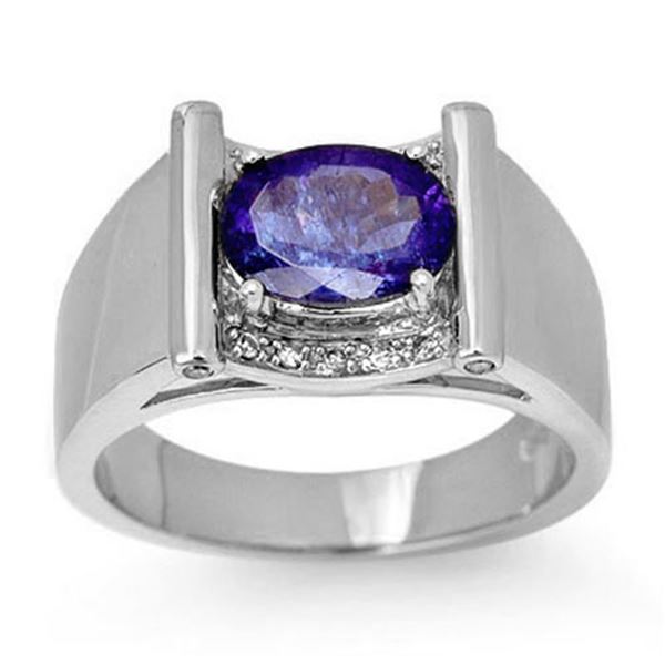 2.18 ctw Tanzanite & Diamond Men's Ring 10k White Gold - REF-53X5A