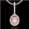 1.60 ctw Morganite & Micro VS/SI Diamond Necklace Halo 14k Rose Gold - REF-46A8N