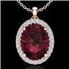 2.75 ctw Garnet & Micro VS/SI Diamond Halo Necklace 14k Rose Gold - REF-28A9N