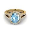 3 Sky Blue Topaz & Micro VS/SI Diamond Halo Ring 18k Yellow Gold - REF-53K5Y