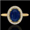 2 ctw Sapphire & Micro Pave VS/SI Diamond Ring Halo 18k Yellow Gold - REF-40W9H