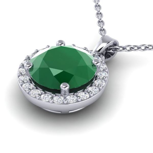 2 ctw Emerald & Halo VS/SI Diamond Micro Pave Necklace 18k White Gold - REF-38F2M