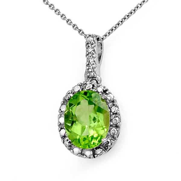 2.05 ctw Peridot & Diamond Pendant 10k White Gold - REF-10R3K