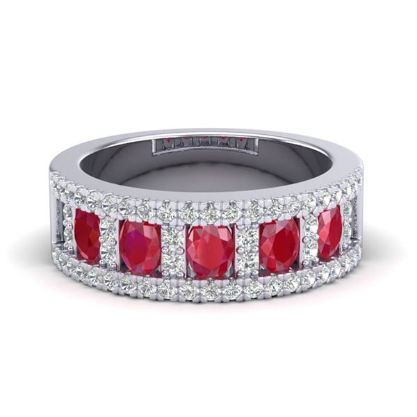 2.34 ctw Ruby & Micro Pave VS/SI Diamond Designer Ring 10k White Gold - REF-55A2N