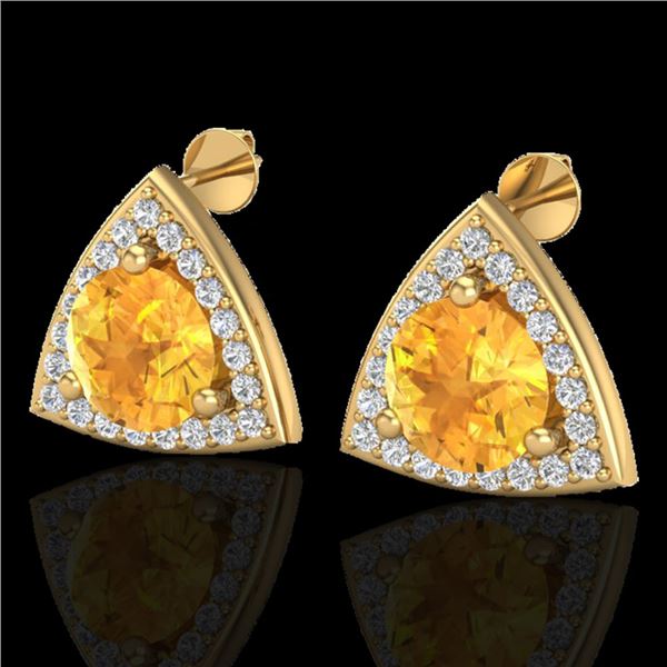 3 ctw Citrine & Micro Pave VS/SI Diamond Stud Earrings 18k Yellow Gold - REF-48K6Y