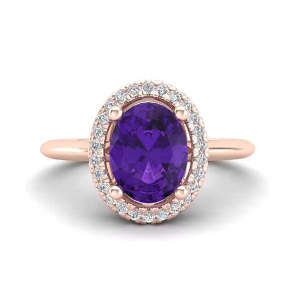 1.75 ctw Amethyst & Micro VS/SI Diamond Ring Halo 14k Rose Gold - REF-30K2Y