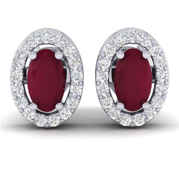 1.02 ctw Ruby & Micro Pave VS/SI Diamond Earrings 18k White Gold - REF-24M5G