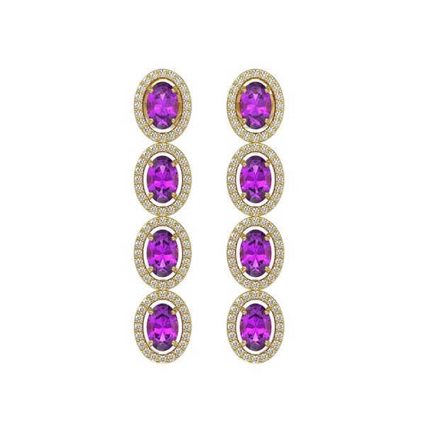 5.56 ctw Amethyst & Diamond Micro Pave Halo Earrings 10k Yellow Gold - REF-143Y6X