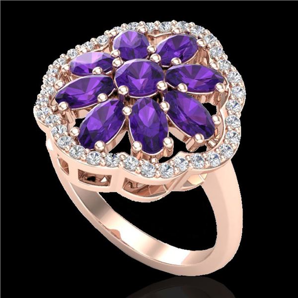 3 ctw Amethyst & VS/SI Diamond Cluster Designer Ring 10k Rose Gold - REF-49H3R