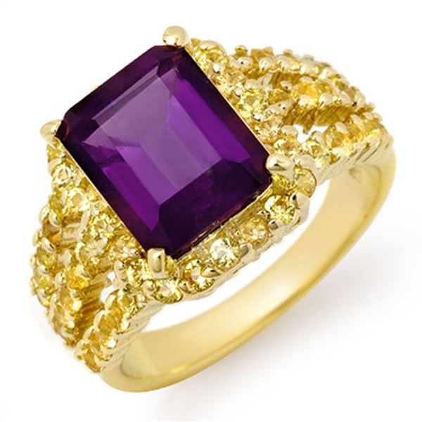 4.0 ctw Yellow Sapphire & Amethyst Ring 10k Yellow Gold - REF-39Y9X