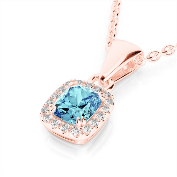1.25 ctw Sky Blue Topaz & Micro VS/SI Diamond Halo Necklace 10k Rose Gold - REF-20N5F