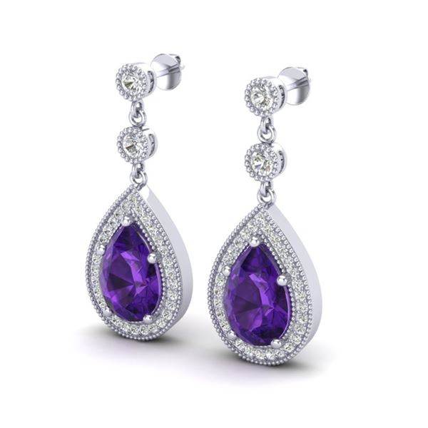 4.50 ctw Amethyst & Micro Pave VS/SI Diamond Earrings 18k White Gold - REF-52Y3X