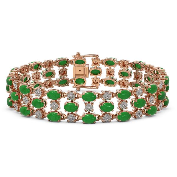 11.02 ctw Jade & Diamond Row Bracelet 10K Rose Gold - REF-209A3N