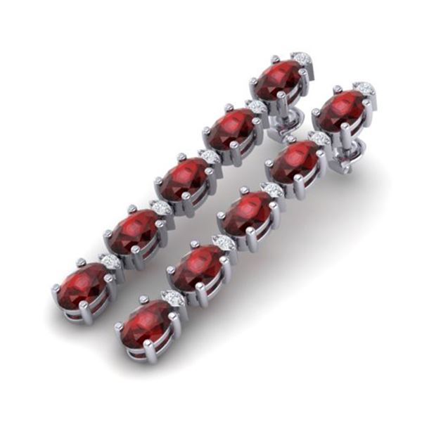 6 ctw Garnet & VS/SI Diamond Certified Tennis Earrings 10k White Gold - REF-25M9G