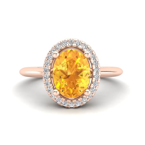 1.75 ctw Citrine & Micro VS/SI Diamond Ring Halo 14k Rose Gold - REF-25K9Y