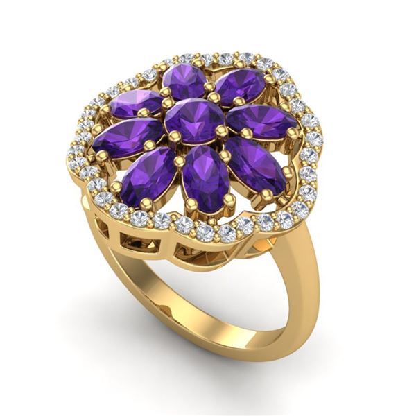 3 ctw Amethyst & VS/SI Diamond Cluster Designer Ring 10k Yellow Gold - REF-49N3F