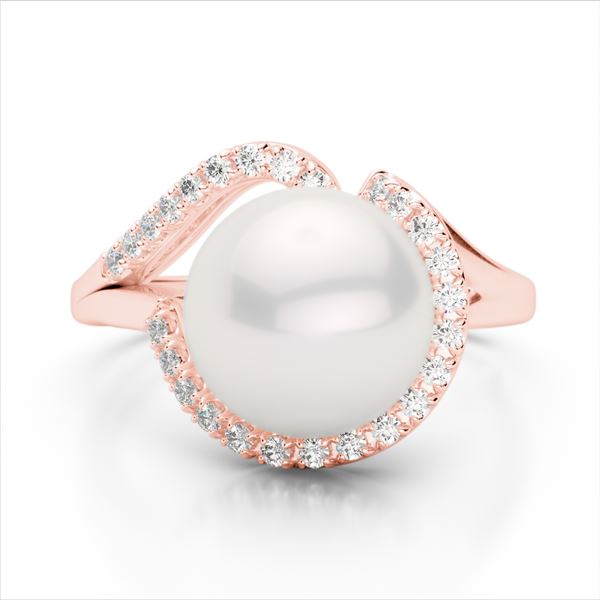 0.27 ctw VS/SI Diamond & Pearl Designer Ring 14k Rose Gold - REF-39M3G