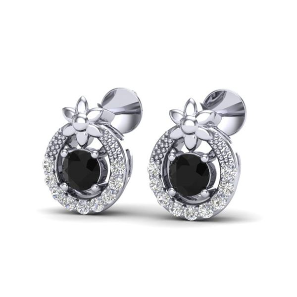 0.47 ctw Black & Micro Pave VS/SI Diamond Halo Earrings 18k White Gold - REF-20K6Y