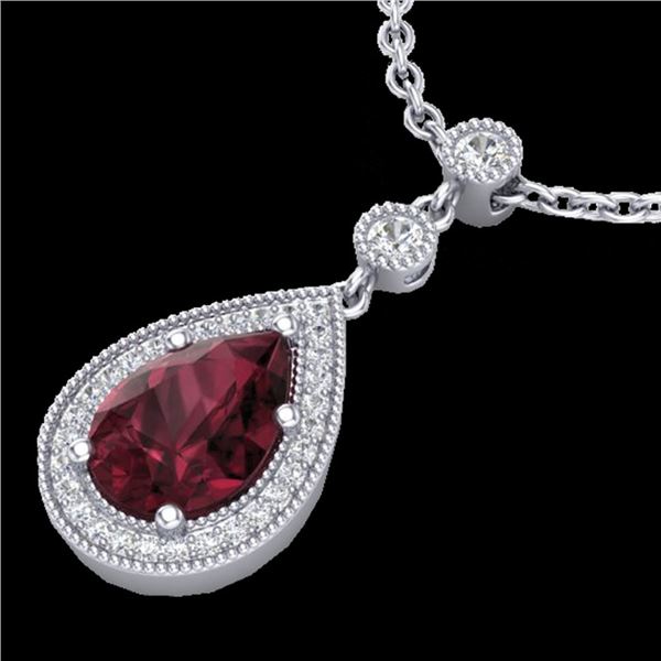 2.25 ctw Garnet & Micro VS/SI Diamond Necklace Designer 18k White Gold - REF-34R3K