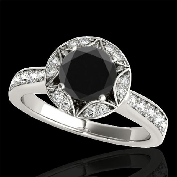 1.5 ctw Certified VS Black Diamond Solitaire Halo Ring 10k White Gold - REF-53M2G