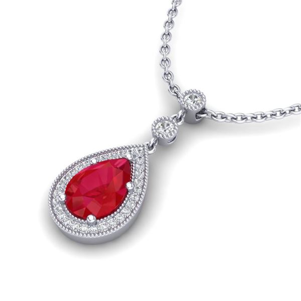 2.75 ctw Ruby & Micro Pave VS/SI Diamond Necklace 18k White Gold - REF-44G4W