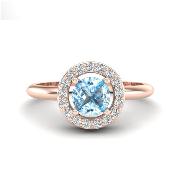 0.75 ctw Sky Blue Topaz & Micro Pave VS/SI Diamond Ring 14k Rose Gold - REF-28N2F