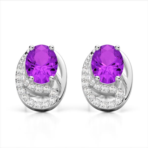 2.50 AMEHYST & Micro Pave VS/SI Diamond Stud Earrings 10k White Gold - REF-25K9Y