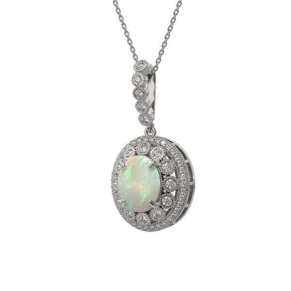 5.13 ctw Certified Opal & Diamond Victorian Necklace 14K White Gold - REF-182R2K