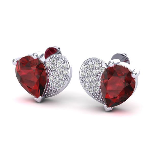 2.50 ctw Garnet & Micro Pave VS/SI Diamond Earrings 10k White Gold - REF-22H5R