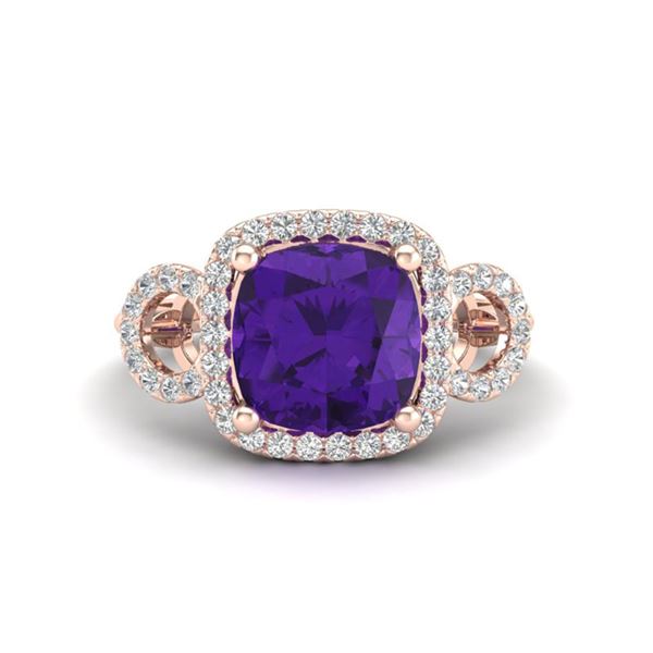 3.75 ctw Amethyst & Micro VS/SI Diamond Certified Ring 14k Rose Gold - REF-42Y6X