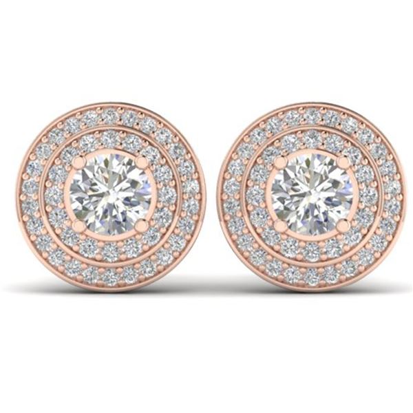 1.45 ctw VS/SI Diamond Art Deco Halo Stud Earrings 14k Rose Gold - REF-126X2A