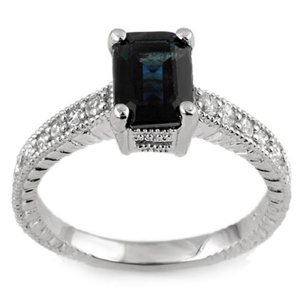 2.65 ctw Blue Sapphire & Diamond Ring 14k White Gold - REF-38N2F