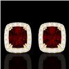 Image 1 : 2.50 ctw Garnet & Micro Pave VS/SI Diamond Earrings 10k Yellow Gold - REF-34Y3X