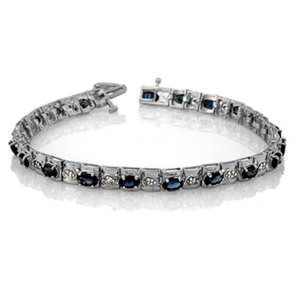 6.09 ctw Blue Sapphire & Diamond Bracelet 14k White Gold - REF-105W5H