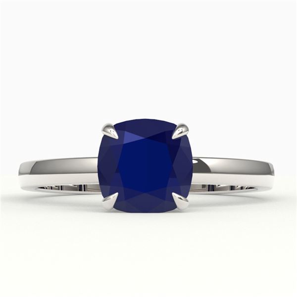 2 ctw Cushion Cut Sapphire Solitaire Engagment Ring 18k White Gold - REF-33F4M