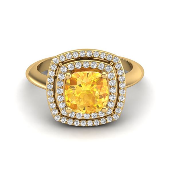 1.77 ctw Citrine & Micro VS/SI Diamond Pave Ring 18k Yellow Gold - REF-49G3W