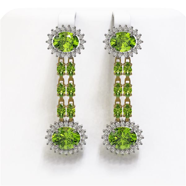 11.96 ctw Peridot & Diamond Earrings 14K Yellow Gold - REF-184N5F