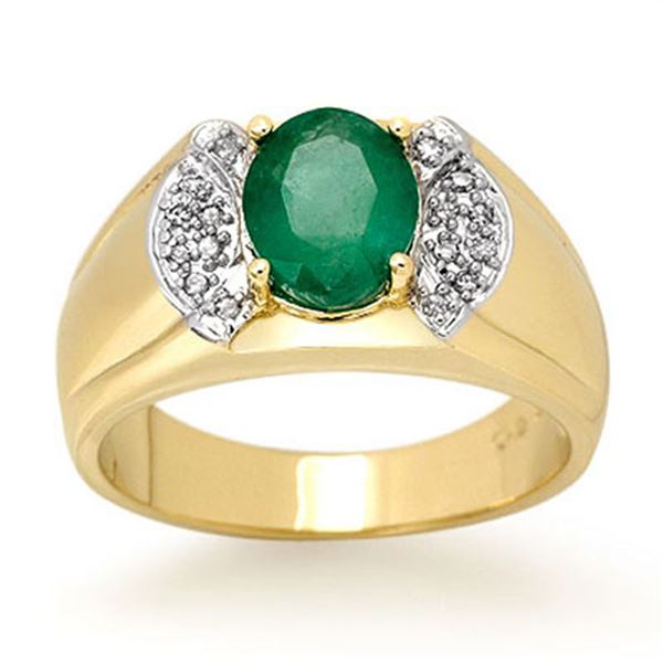 2.15 ctw Emerald & Diamond Men's Ring 10k Yellow Gold - REF-47R9K