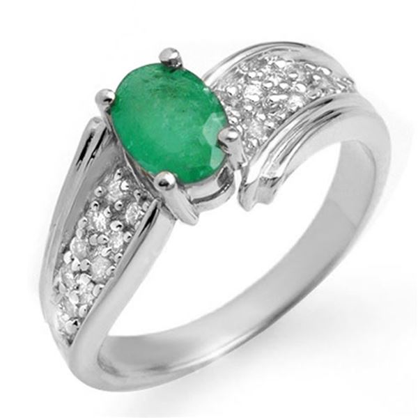 1.43 ctw Emerald & Diamond Ring 18k White Gold - REF-55Y2X