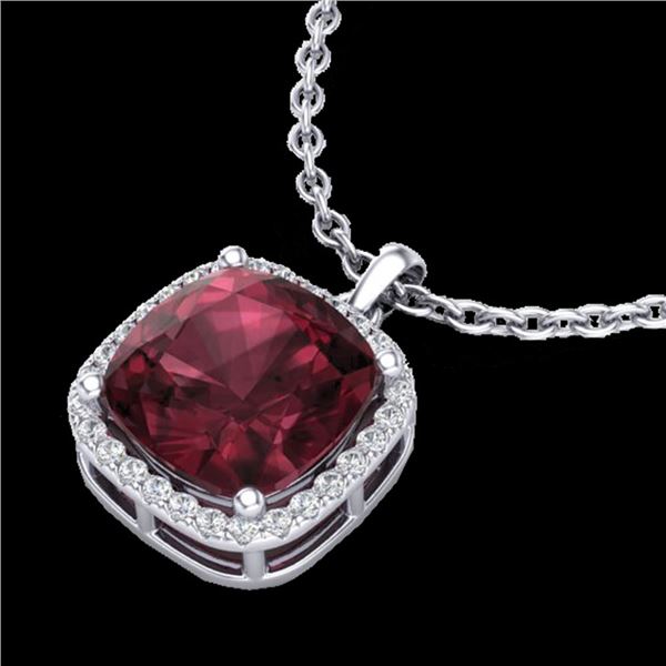 6 ctw Garnet & Micro Pave Halo VS/SI Diamond Necklace 18k White Gold - REF-41A9N