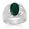 Image 1 : 4.58 ctw Emerald & Diamond Men's Ring 10k White Gold - REF-118H2R