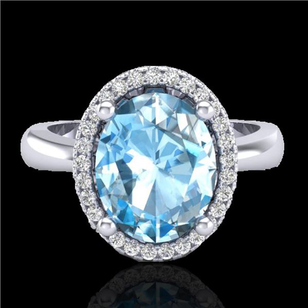 3 ctw Sky Blue Topaz & Micro Pave VS/SI Diamond Ring 18k White Gold - REF-39N5F