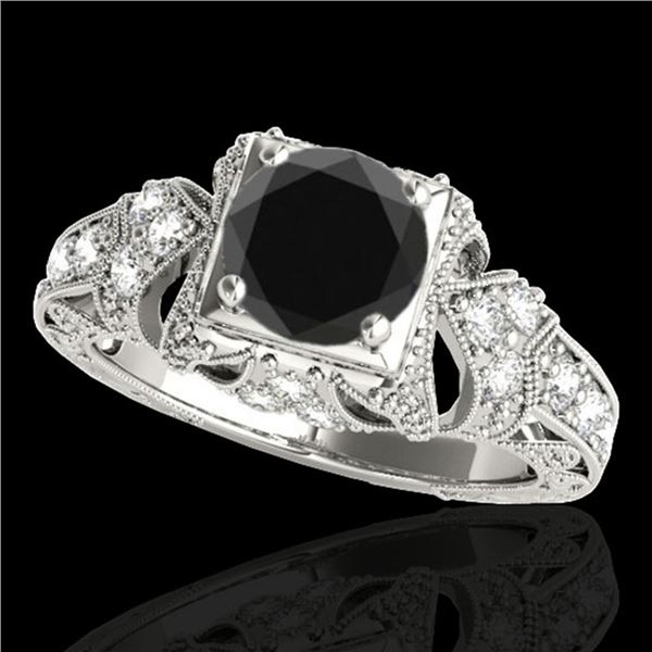 1.25 ctw Certified VS Black Diamond Solitaire Antique Ring 10k White Gold - REF-51X3A