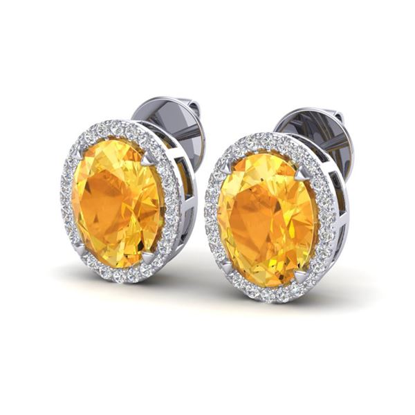 5.50 ctw Citrine & Micro VS/SI Diamond Halo Earrings 18k White Gold - REF-49X2A