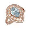 Image 1 : 3.82 ctw Certified Aquamarine & Diamond Victorian Ring 14K Rose Gold - REF-168A8N