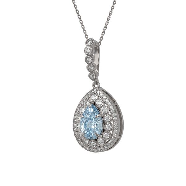 3.77 ctw Aquamarine & Diamond Victorian Necklace 14K White Gold - REF-160F2M
